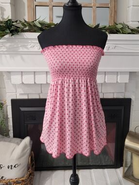 Y2k Pink Polka Dot Smocked Coquette Tube Top Size Medium